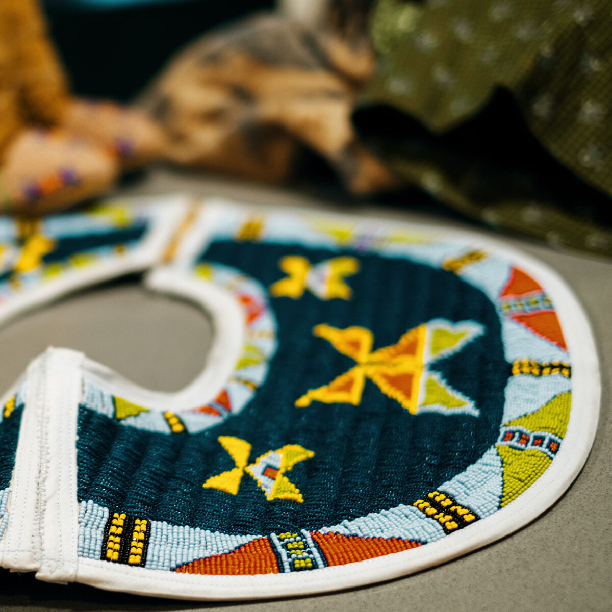 Colorful beadwork on a table