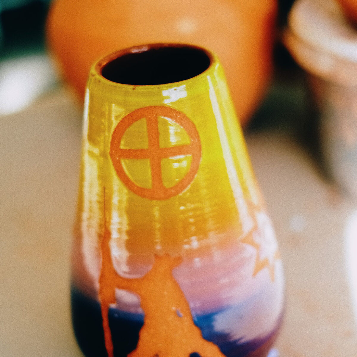 Colorful piece of finished pottery