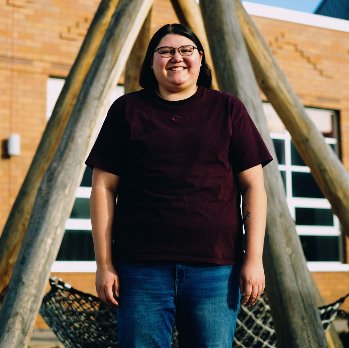 Rochelle standing outside of the Lower Sioux Indian Community Center