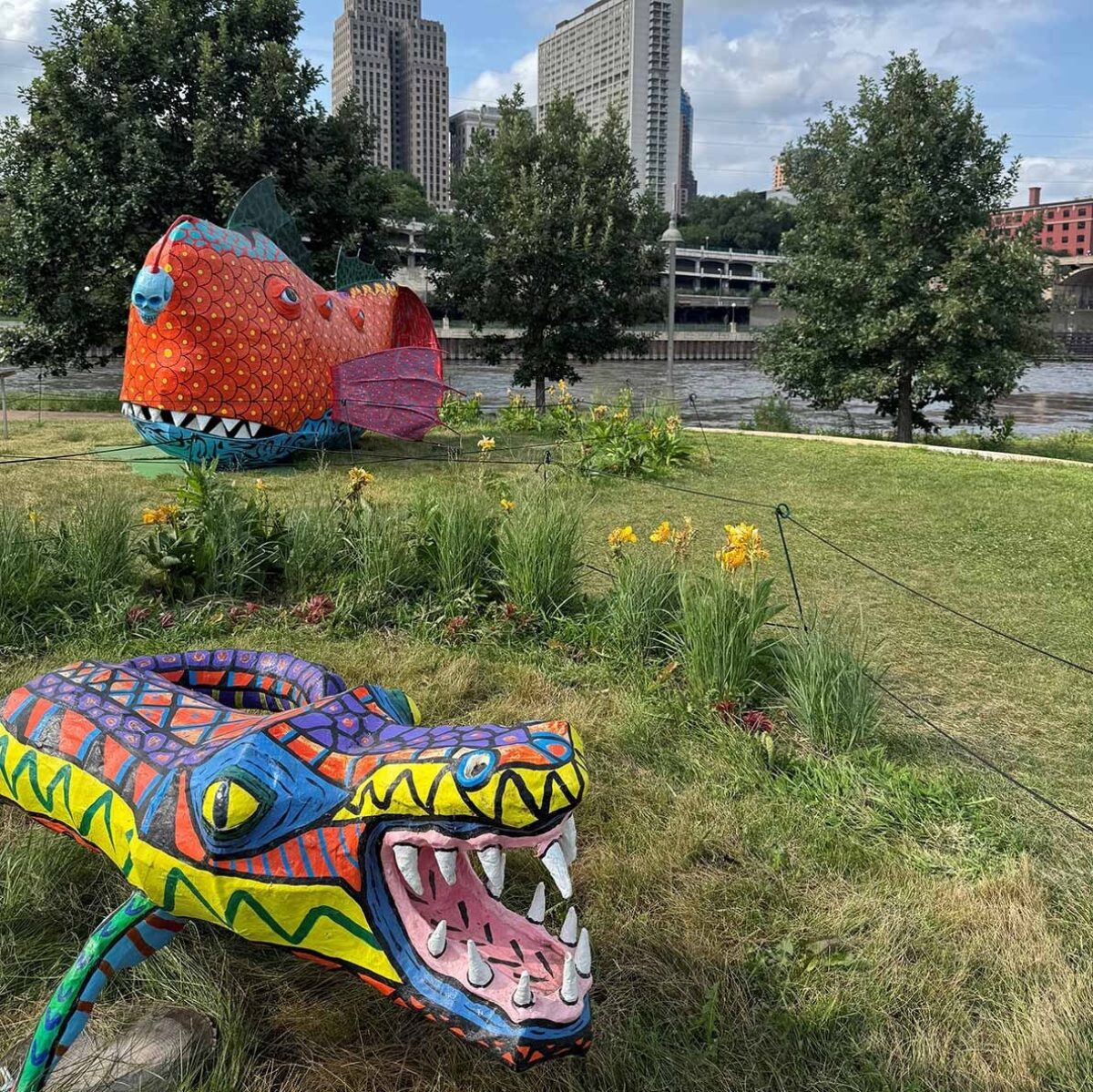 Colorful sculpture of alligator on Raspberry Island