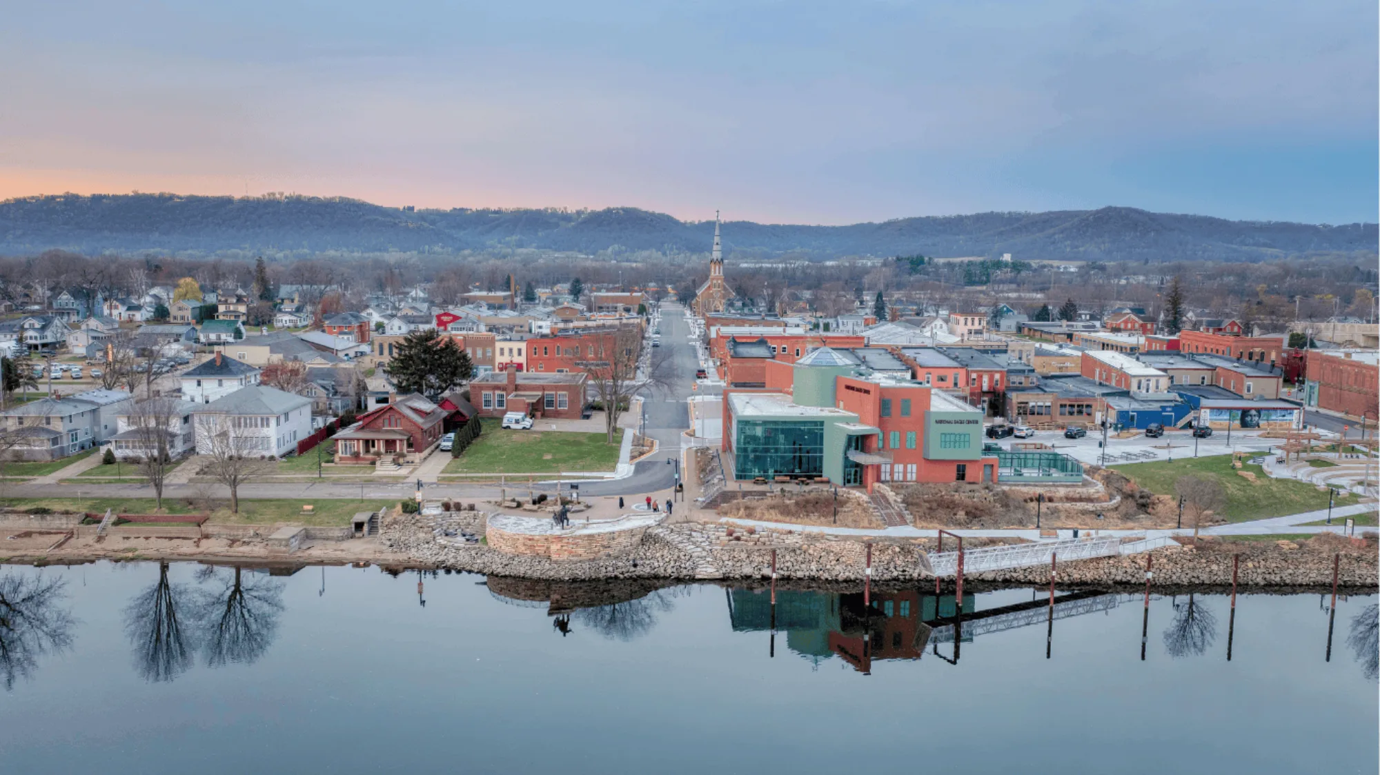Wabasha, Minnesota waterfront aerial view