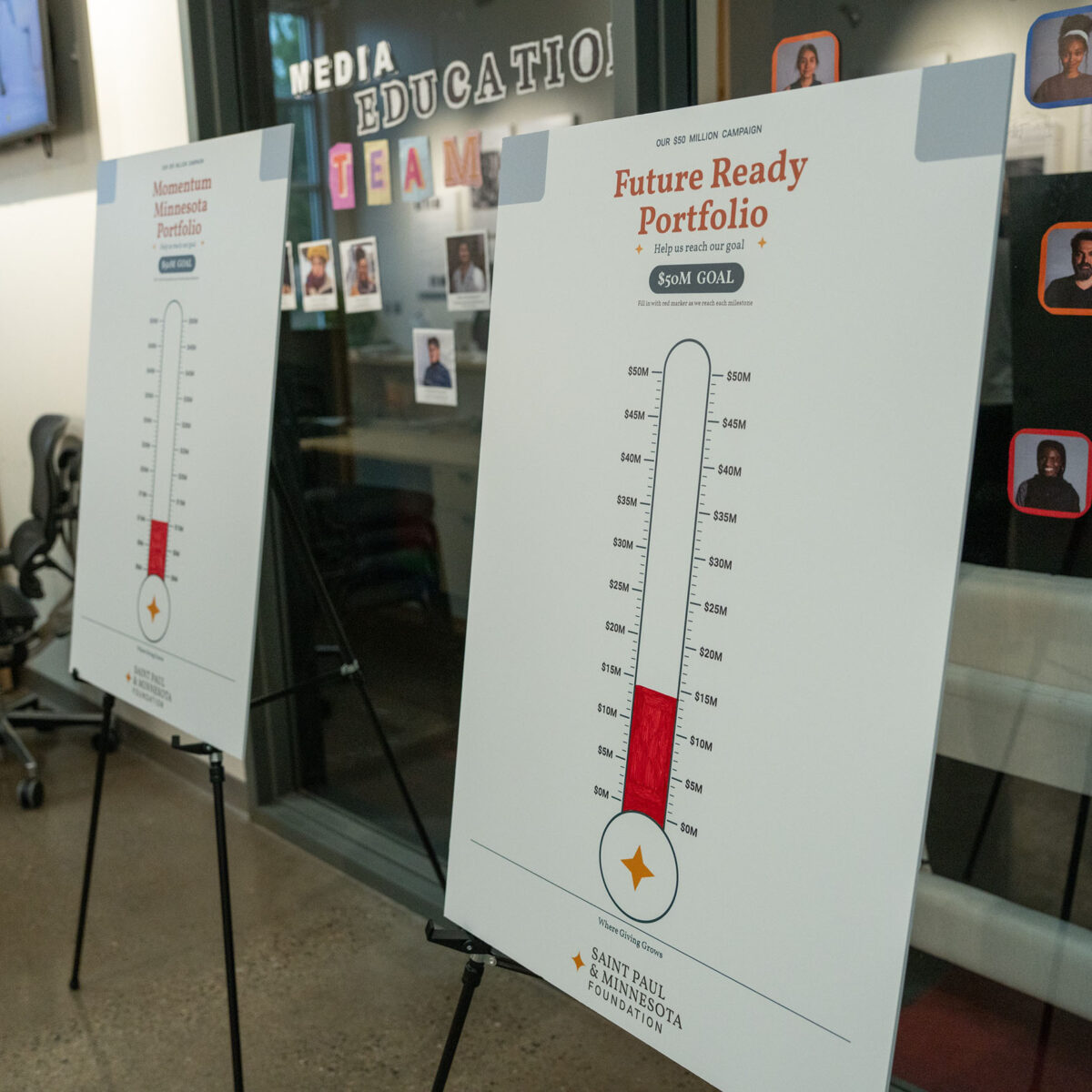 Info boards at investment portfolio launch event