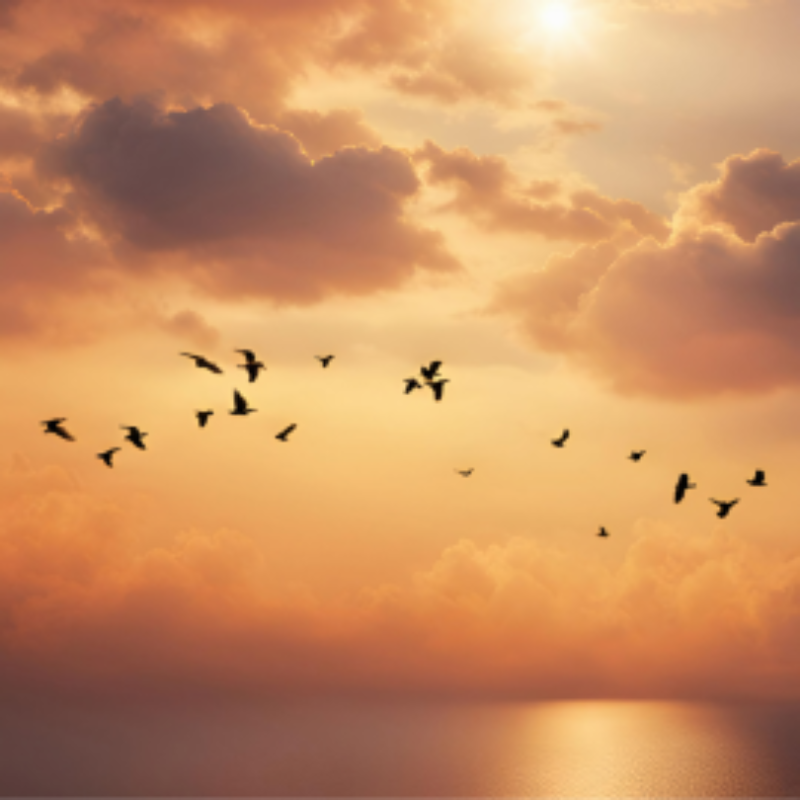 Sunrise over water with birds Sunrise over water with birds